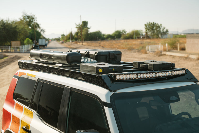 A Rago Roof Rack transporting overland and off-road equipment.