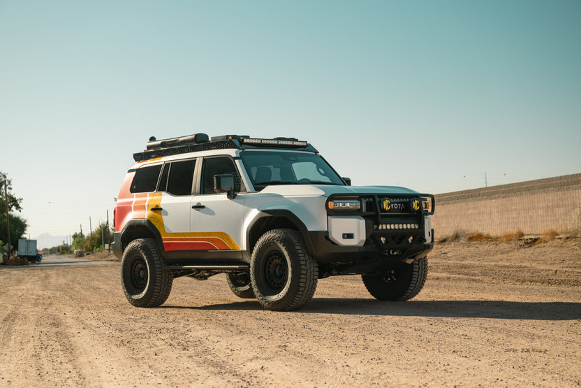 A Land Cruiser outfitted with a Rago Roof Rack.