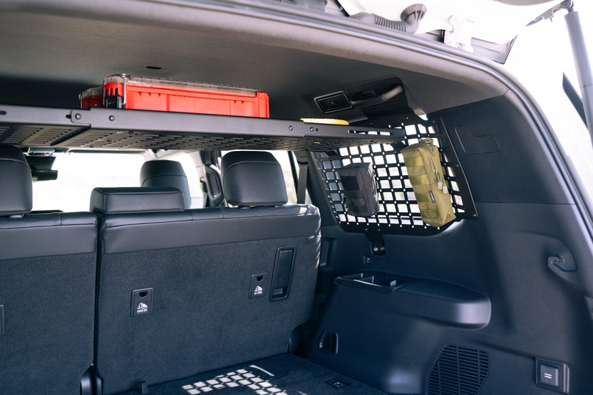 Molle Panel Storage Shelf for the 2024 Toyota Land Cruiser with tools and bags