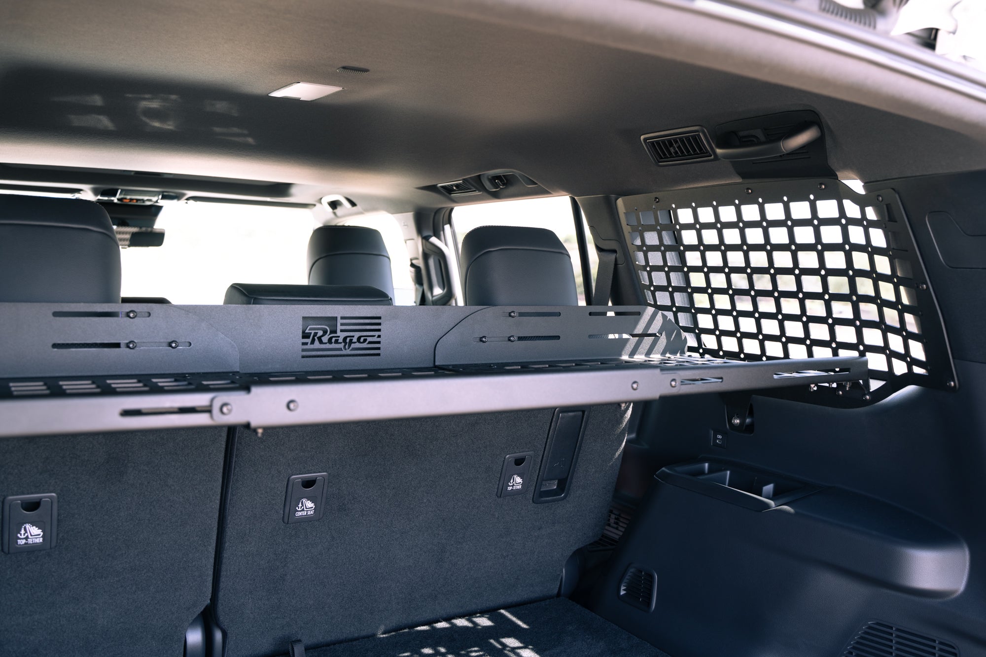 Molle Panel Storage Shelf for the 2024 Toyota Land Cruiser in lowest position