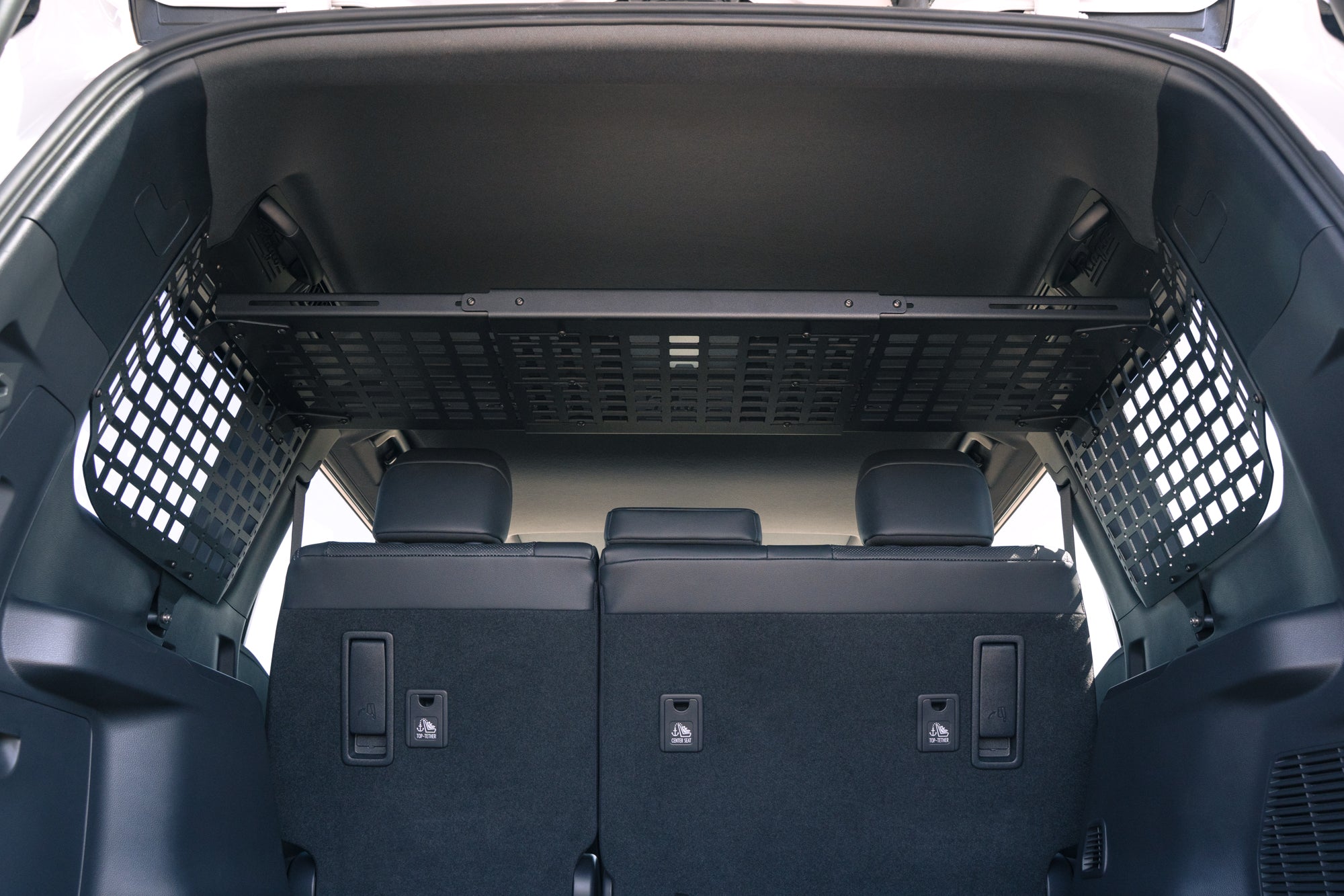 Low angle view of the Molle Panel Storage Shelf for the 2024 Toyota Land Cruiser