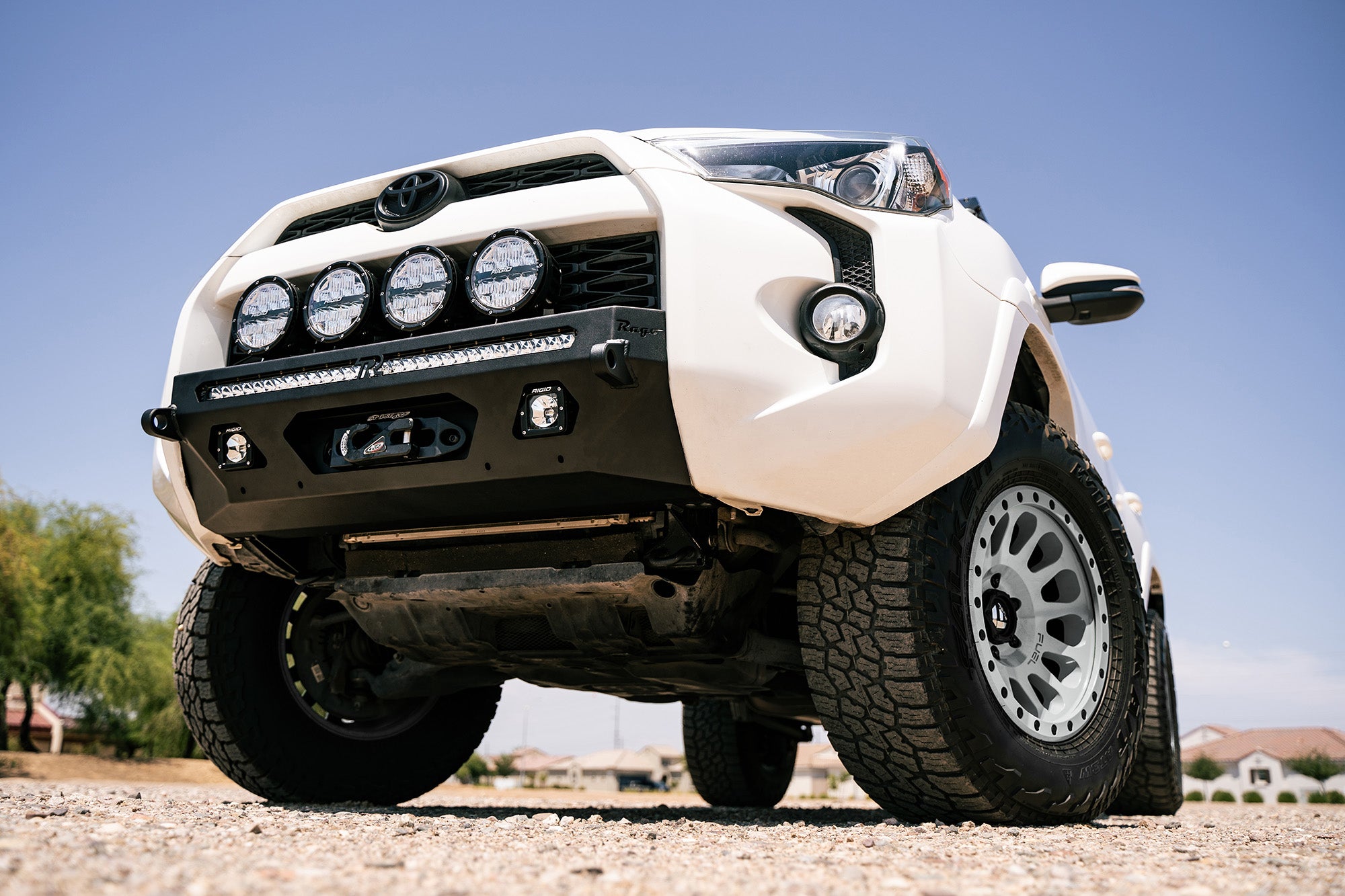 Ground level view of the Center Mount Winch Front Bumper for the 5th Gen Toyota 4Runner