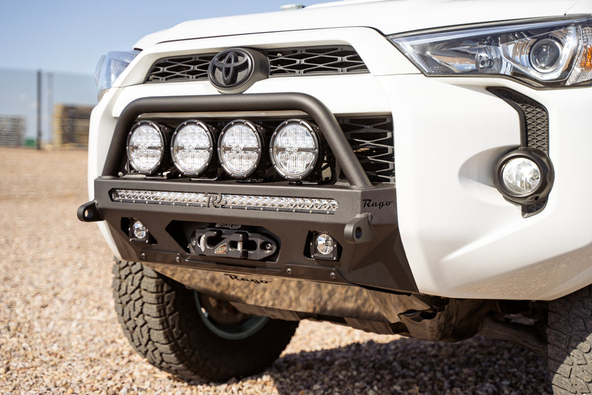 Center Mount Winch Front Bumper with Top Hoop for 2014-2024 Toyota 4Runner with full lighting setup