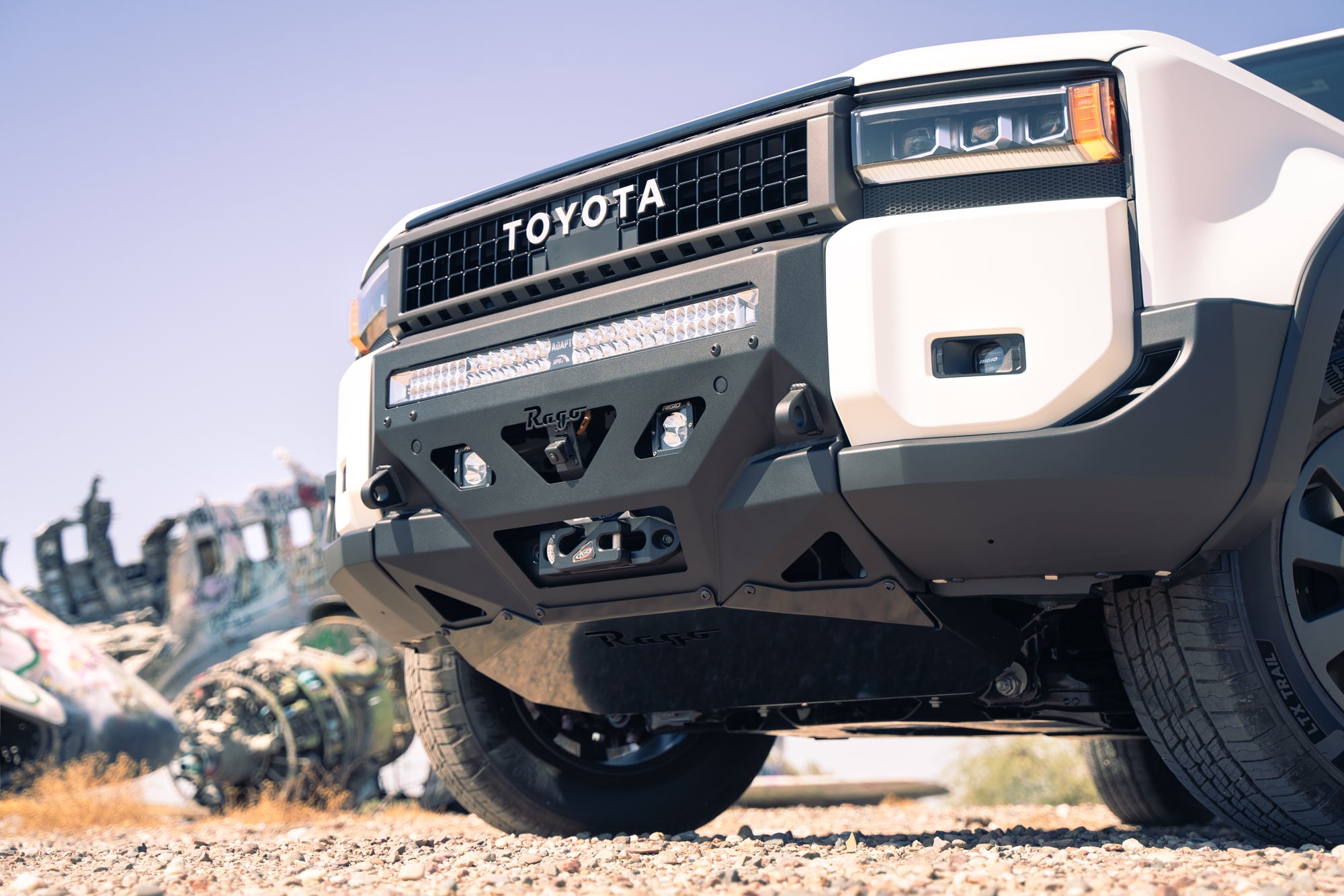 Camera relocation and winch kit on the Center Mount Winch Front Bumper for the 2024 Toyota Land Cruiser